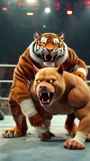 Tiger Dominates Wolf & Pitbull | Epic Triple Threat WWE Animal Fight 🐯🔥 #Shorts