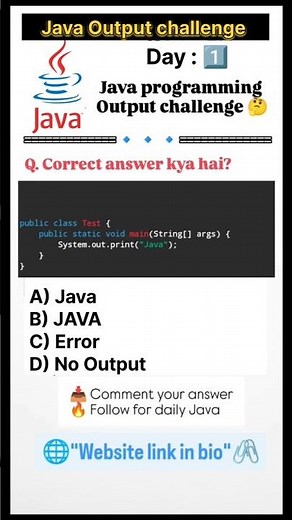 Java Daily challenge| Day :1/30 Output Challenge 🔥#java #javaprogramming #javachallenge #coding