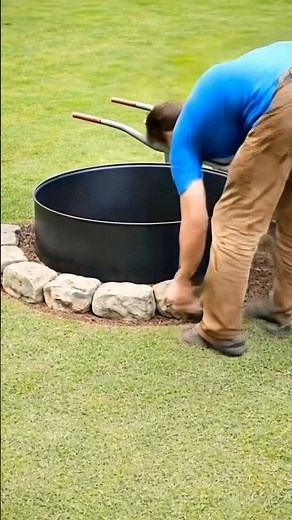 The Easiest Stylish Fire Pit You Can Build Using a Steel Fire Ring and Stone #firepit #garden #diy