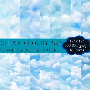 Clear Sky Digital Paper Printable Seamless Pattern Sky Background Clouds for Notebooks Instant Download Digital Paper Commercial Use - Etsy