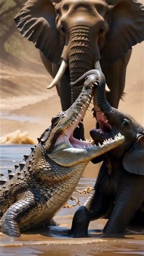 Elephant vs Crocodile: Mother’s Brave Rescue in the Wild | Epic Wildlife Battle in Cinematic Detail