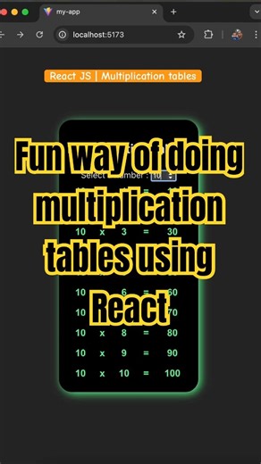 React JS | Multiplication tables | #useState #reactjs #learnreact #coding #shorts #reacthooks