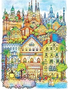 Hard & Challenging 1000 Piece Puzzle for Adults – Barcelona at Midnight by Madalina Tantareanu – Features Sagrada Familia, Park Güell, Casa Batlló – Difficult 27x20 Jigsaw by KI Puzzles | By Madalina Tantareanu, Features Sagrada Familia, Park Güell, Casa Batlló, Hard & Challenging, Difficult 27x20