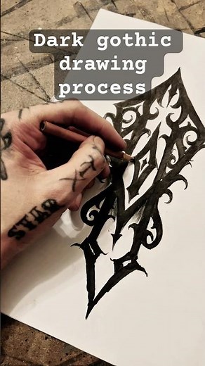 Dark gothic tattoo design drawing process #darklettering #gothic #artist #inkpainting #tattooart
