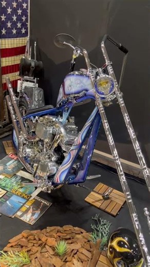 Long-fork Shovelhead chopper at the Yokohama Hot Rod Custom Show