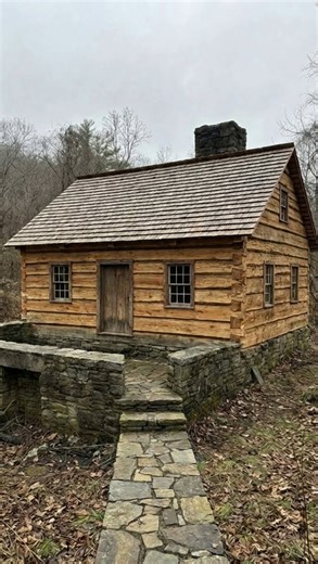 Improving Entry Access in a Traditional Appalachian Log Cabin Traditional Appalachian log cabins were built with practicality, durability, and everyday life in mind. In this visual update, the main entrance has been thoughtfully improved by adding a historically appropriate stone path and steps, allowing safer and more natural access to the doorway while fully respecting the original materials and structure. No modern concrete or artificial elements are introduced. The cabin’s character, surroun