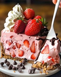 🍓Strawberry Dream Cheesecake 🍓 Ingredients: Graham Cracker Crust 1 1/2 cups graham cracker crumbs 1/4 cup granulated sugar 1/2 cup unsalted butter, melted Strawberry Cheesecake Filling 16 oz cream cheese, softened 1 cup powdered sugar 1 tsp vanilla extract 2 cups fresh strawberries, sliced 2 cups whipped cream Topping and Garnish 1/2 cup chocolate chips, melted Fresh strawberries Whipped cream Step-by-Step Instructions Prepare the Crust In a medium bowl, combine the graham cracker crumbs, gran