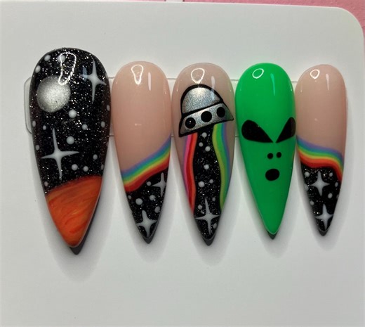 Retro Y2K UFO Alien Abduction Glow-in-the-dark Galaxy Space Nails - Etsy