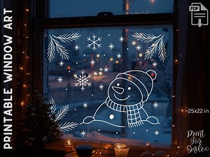 Snowman Window Art Template, Printable Christmas Chalk Marker Window Decor, Cute Winter, PDF Instant Download - Etsy UK