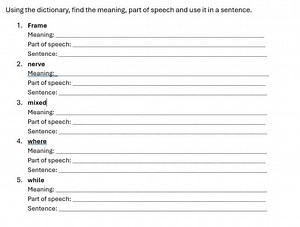 Using the dictionary, find the meaning, part of speech, and use... | Filo