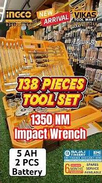 INGCO 1350Nm Impact Wrench Full Combo Kit | 138 Tools Set with 5Ah X 2 Batteries | Vikas Tool Mart