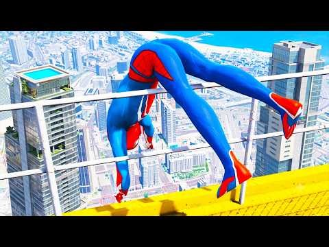 Spider-Man GTA 5 FUNNY/CRAZY JUMPS 🔥 GTA 5 Spiderman Best Falls (GTA V Mods Gameplay) #2