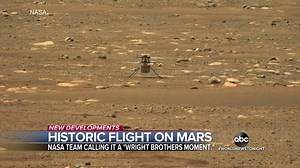 16K views · 74 shares | HISTORIC FLIGHT: NASA’s Rover Perseverance has captured the full take-off and landing of the Mars helicopter Ingenuity that has made history as the first powered, controlled aircraft to fly on another planet. Gio Benitez has details. https://abcn.ws/3x8S0Sg | ABC World News Tonight with David Muir | Facebook