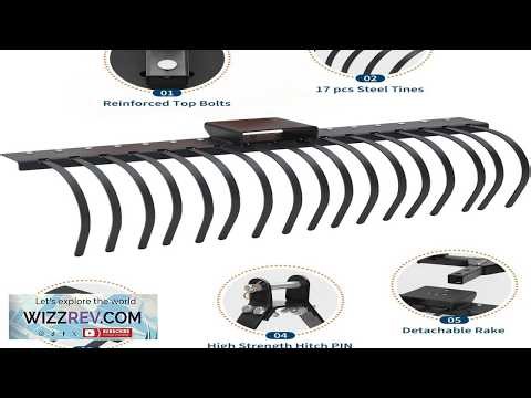 Garvee 50" Landscape Rake 3 Point Hitch CAT 0 CAT 1 Tractor 360 Rotation Replaceable