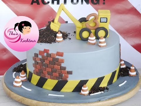 [ENG-SUB] Excavator cake/ Bagger Torte/ Birthday Cake/ Fondant Torte