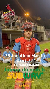 6.2K views · 49 reactions | Entrevue avec le joueur du match Subway Champlain de LaSalle le 38 Jonathan Martin.5 coups sûrs en 5 présences dont un grand chelem  et 7 points produits  dans la victoire des Cards 17-8 vs Coaticook. #LBJEQ #baseball #GoCards #baseballquébécois | Cardinals de LaSalle - LBJEQ | Facebook
