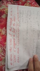 Given the sides of the triangle a, b, c, write a program to fin... | Filo