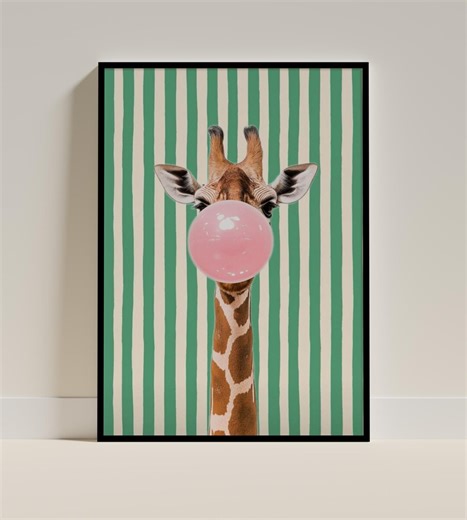 Pink Giraffe Bubble Gum Art Print, Modern Pop Art Animal Poster (digital Download), Dopamine Decor - Etsy