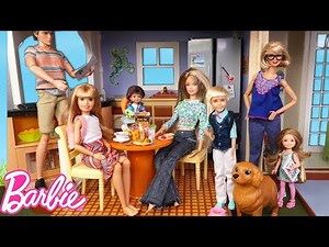 Barbie Doll Family Goes to a New School - Morning Routine