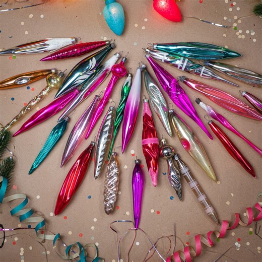 Long Glass Icicles, Vintage Christmas Ornaments, Xmas Tree Hanging Decorations, Bright Shiny Ornaments, Boho Xmas Tree Holiday Decor - Etsy