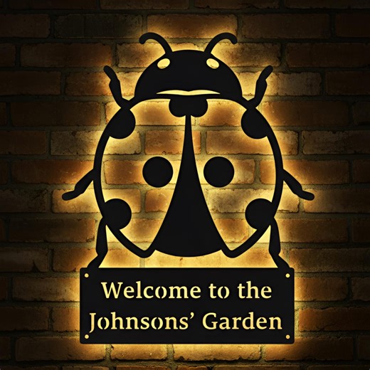 Personalized Ladybug Garden LED Metal Sign, Custom Family Name Outdoor Decor, “welcome to the Garden” Wall Art, Backyard Yard Gift - Etsy