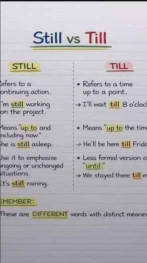 ✨ Still vs Till | Don’t get confused | speak smart 😎 #grammar#learn#shorts #spokenEnglish