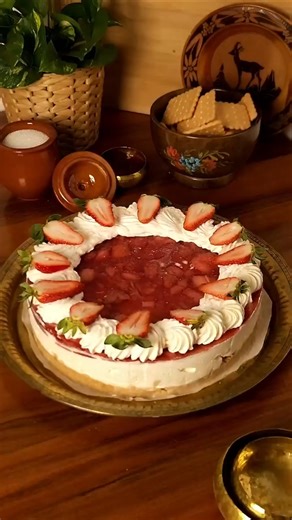 No- bake Strawberry Cheesecake 🍓 #cheesecake #strawberry #nobakedessert