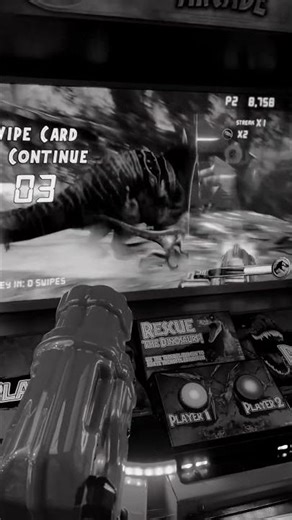 Jurassic Park dinosaur arcade in black-and-white