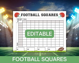 Football Squares Printable, Football Fundraiser, 100 Football Squares, Football Party Games, Football Betting Game, Football Pool Template - Etsy