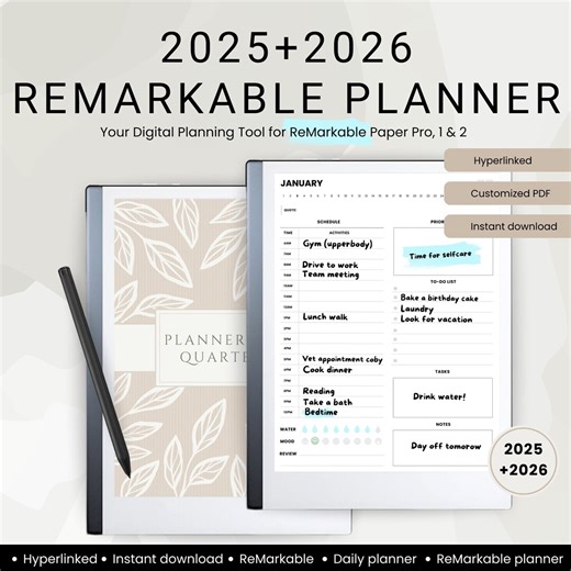 Remarkable Paper Pro Planner | Remarkable Paper Pro Templates | Remarkable Calendar | Remarkable Paper Pro 1 & 2 | Digital Planner 2025/2026 - Etsy