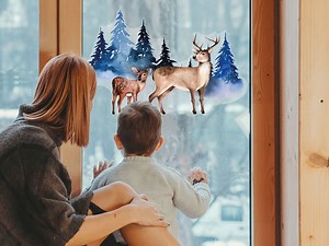 Forest Reindeer Window Sticker, Deer Window Stickers, Christmas Window Decal, Christmas Window Stickers, Winter Window Stickers - Etsy