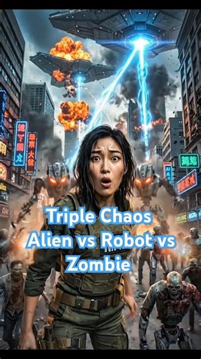 TRIPLE CHAOS! Alien vs AI vs Zombie – Perang Akhir Dunia. #ai #pov #shorts #alien #zombie