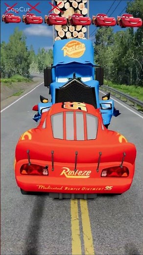 Double Flatbed Trailer McQueen Speedbumps Train vs Cars | Tractor vs Train BeamNG #1