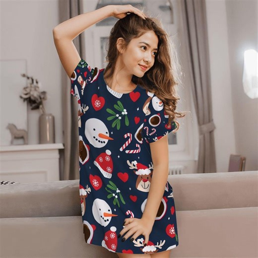 Christmas Women's Loose Short-sleeve Nightgown - Etsy Australia