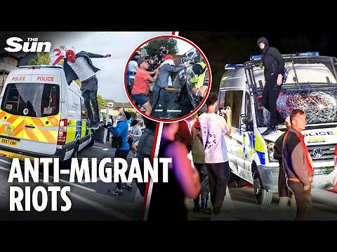 Angry mob ATTACK police van at anti-migrant riots after girl ‘sexually assaulted’ in Essex