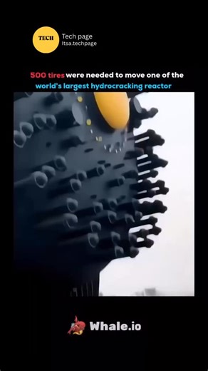 Tech page on Instagram: "Moving one of the world’s largest hydrocracking reactors required 500 heavy-duty tires because of the massive weight and size of the equipment. These reactors can weigh thousands of tons, so a normal trailer or standard wheels cannot support or distribute the load safely. Instead, engineers use a special self-propelled modular transporter (SPMT) made up of hundreds of wheels arranged in multiple rows. Each tire helps share the enormous weight evenly, keeping the structur