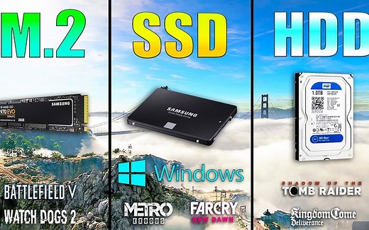 固态与机械硬盘的加载速度差距有多大？M.2 NVME vs SSD vs HDD 开启时间与游戏启动时间对比【Testing Games】