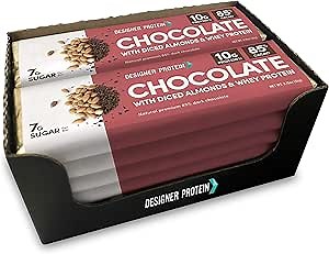 Designer Protein 85% Dark Chocolate Bar with Almond, 2.15 Ounce (Pack of 12)