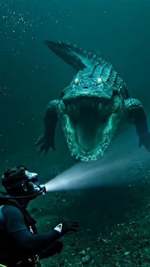 When a Diver Encounters a Giant Alligator in the Deep Water… #shorts