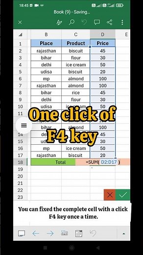 Use of F4 key in excel. #excel #click #function #exceltutorial