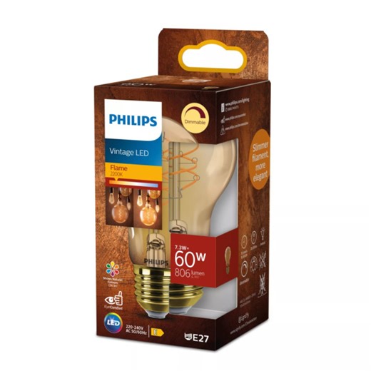 Philips Filamentlamp LED E27 7.3W - Amber - Dimbaar - 2200K - 806 Lumen
