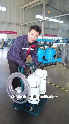 Double-barrel oil purifier, easy to move, for removing impurities from industrial oil