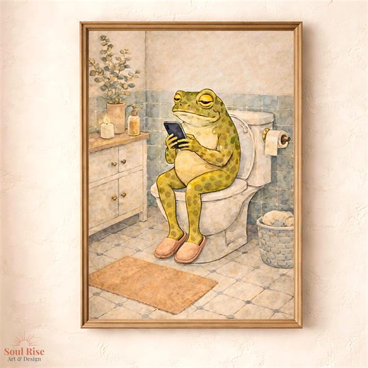 Funny Frog Bathroom Wall Art Print, Frog Bathroom Decor, Whimsical Toilet Humor Wall Art, Cottagecore Printable Bathroom Art - Etsy