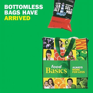 The days of carrying multiple grocery bags into the house are over! Pick up your bottomless grocery bag today. But hurry, supplies are limited! | Food Basics