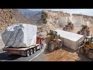 Most Dangerous Marble Stone Loading in Mountains | Heavy Truck Journey from Quarry to Factory