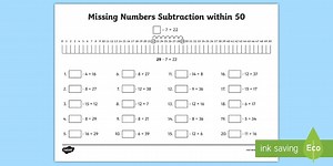 Missing Numbers Subtraction within 50 Worksheet