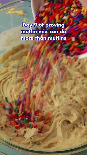 Birthday Cake Cookie Cake - muffin mix can do that too!! 😍🎉 What you’ll need: -3 packages Martha White Birthday Cake Muffin Mix -2 eggs -1/2 cup butter, melted -cookie cake pan How to make: -preheat oven 350° F. Spray the cookie cake pan with non stick cooking spray and set aside. -combine both Martha White Birthday Cake Muffin Mixes, eggs, and butter in a mixing bowl under the dough just comes together. -place cookie dough into pan and press until evenly spread in pan. -bake for 12-14 minutes