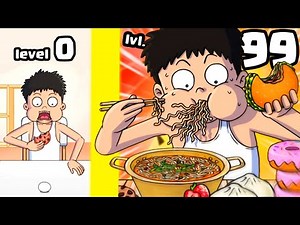 Ele tentou comer o MÁXIMO DE COMIDA possível → Food Fighter Clicker ( 먹방 키우기 ) 📱🎮