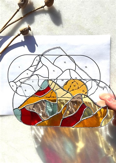 Mountain Stained Glass Pattern, DIY Suncatcher Digital Download