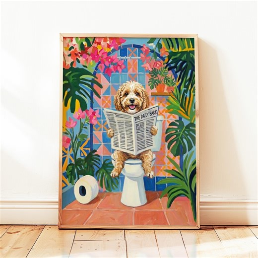 Apricot Cavapoo Dog on Toilet Funny Matisse Style Wall Art Print - Etsy